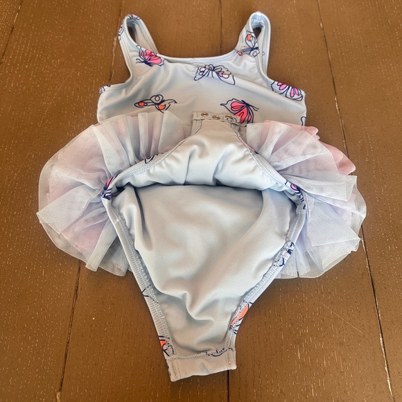 Cat & Jack Girls Pink and Blue Butterfly One-Piece Tutu & Bow Swimsuit • Size 5T - Picture 3 of 9